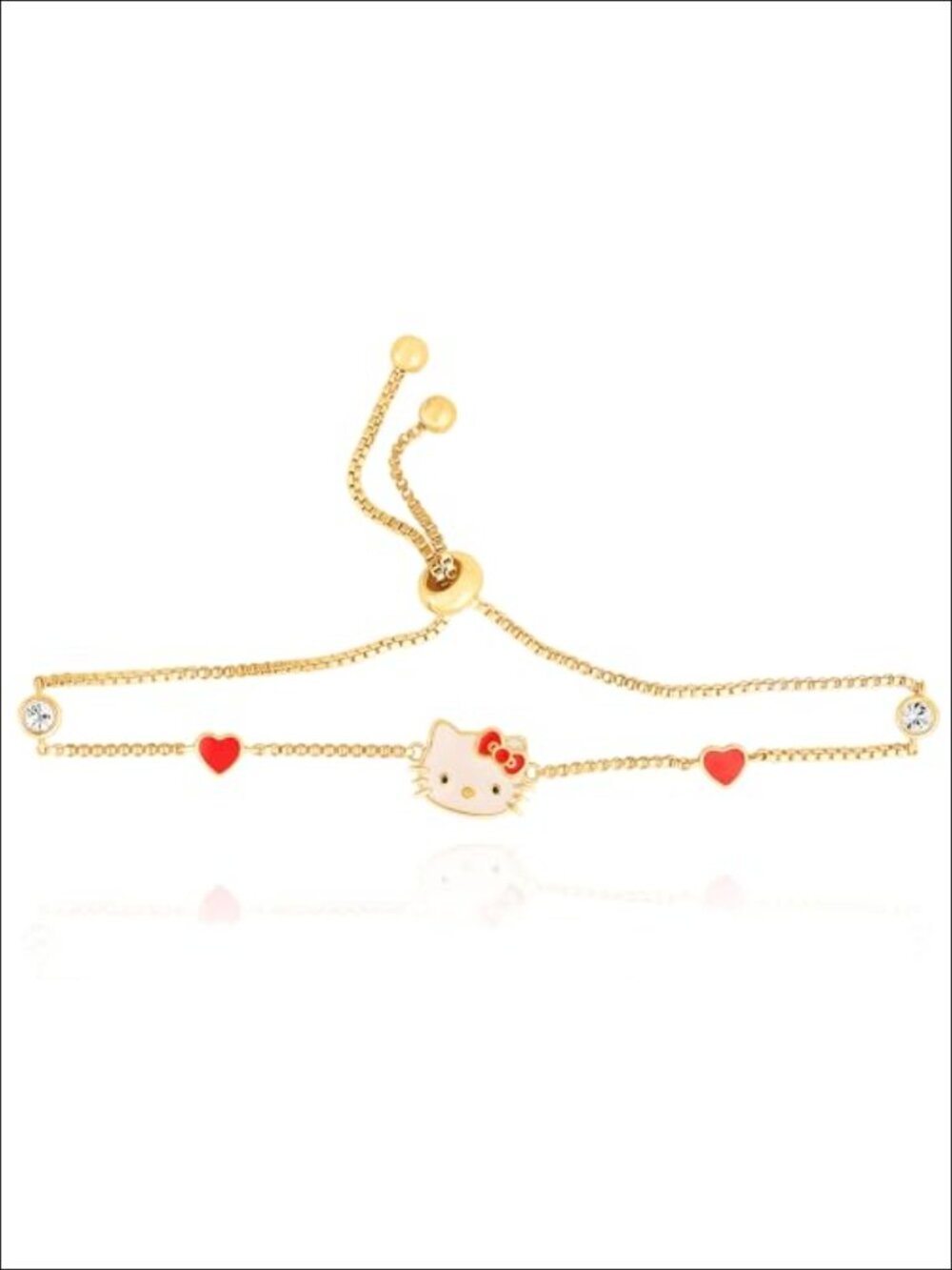 Adjustable 18K Yellow Gold Flash-Plated Brass Lariat Link Bracelet with Heart